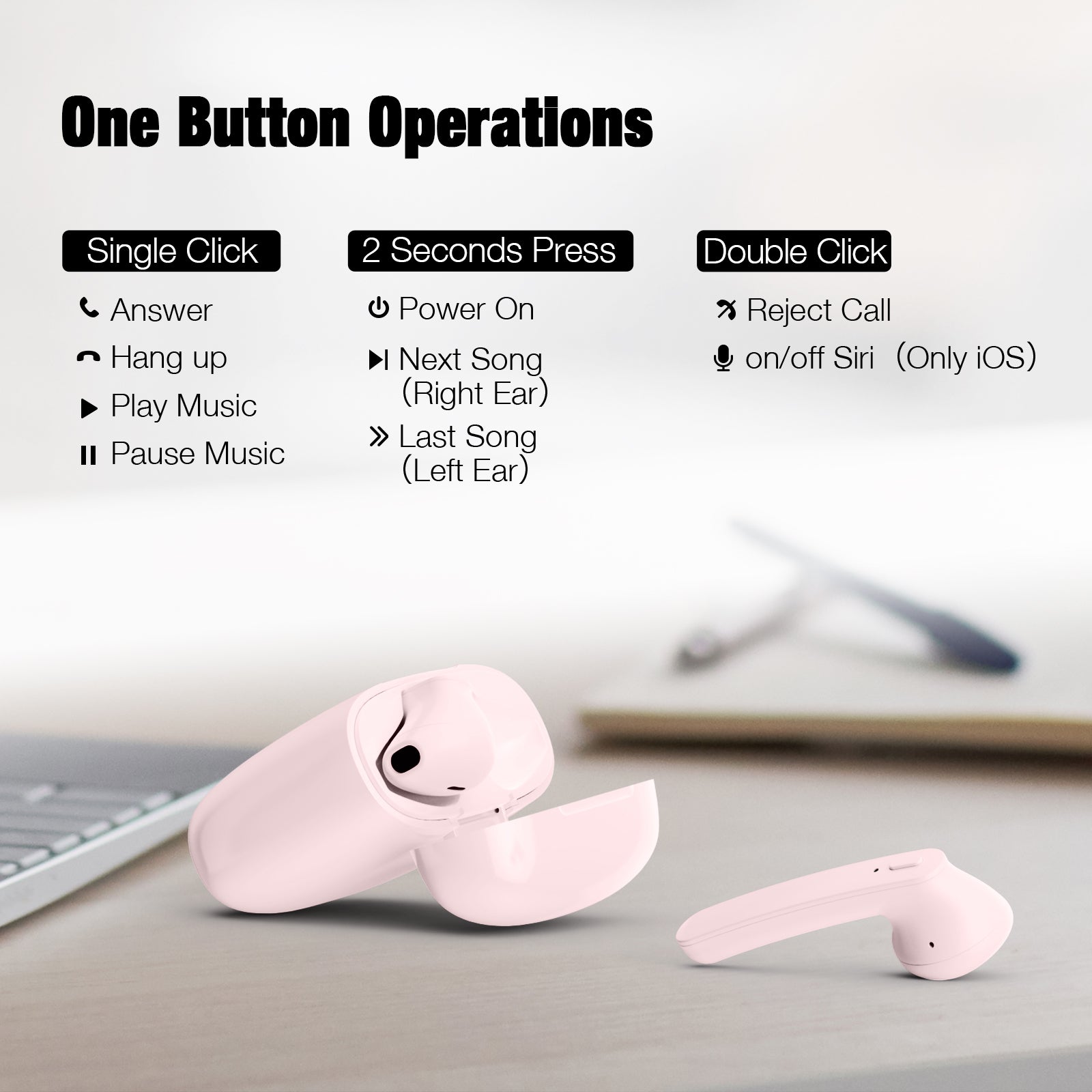 Bluetooth Earbuds T12 Pink